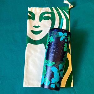 Starbucks Blue Teal Floral Venti Stainless Steel Tumbler